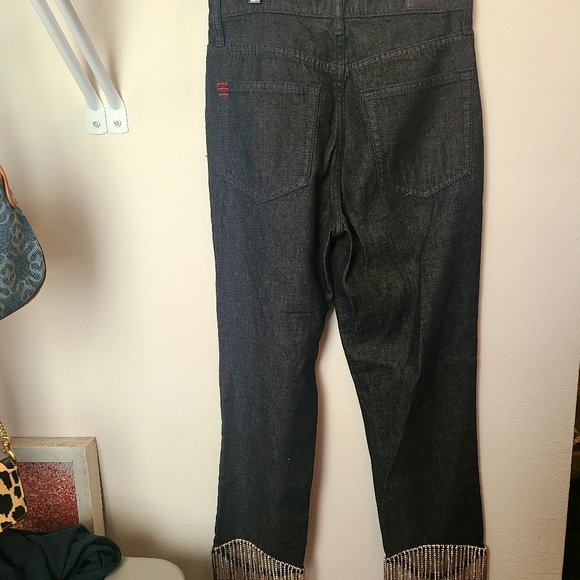 BDG High-Waisted Cropped Slim Straight Jean – Diamante Hem - Picture 6 of 6